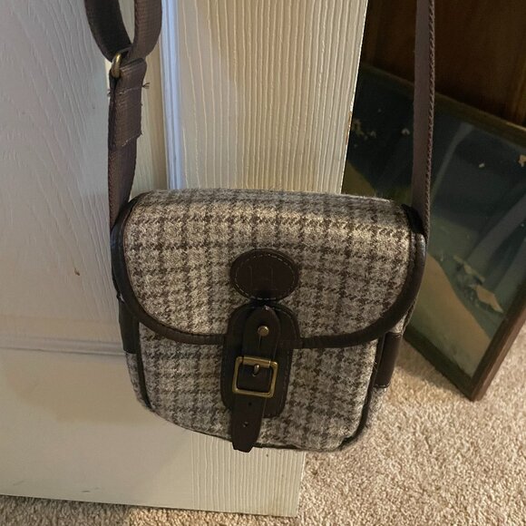 Beautiful HERDWICK Brown Cream PLAID WOOL TWEED & LEATHER Crossbody BAG PURSE!! - Picture 6 of 6